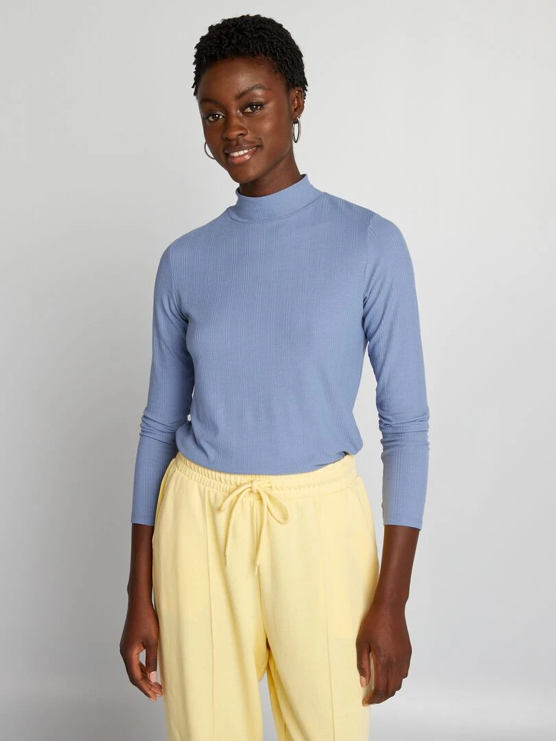 Sous pull en maille côtelée   Bleu