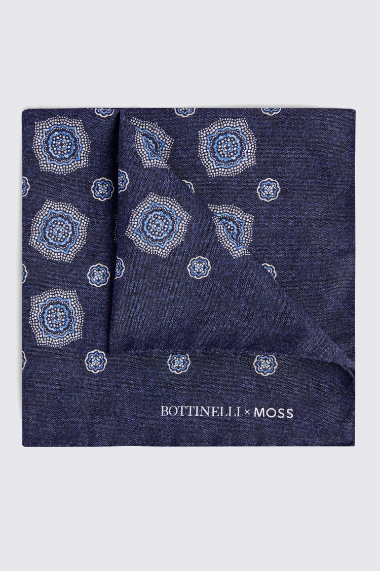 Bottinelli Navy Silk Jumbo Medallion Pocket Square Buy Online at Moss