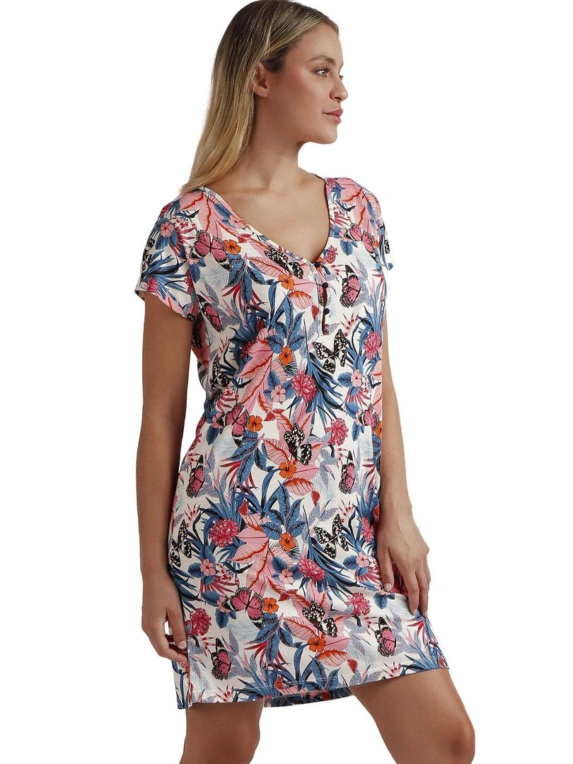 Chemise de nuit manches courtes Butterflies   Bleu