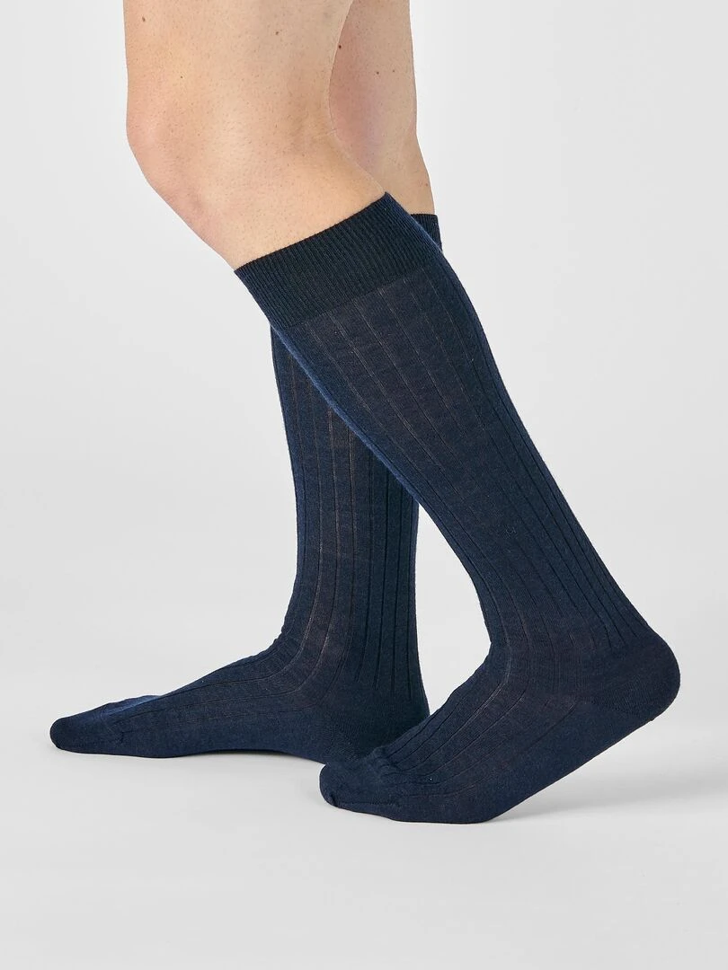 Lot de 2 paires de mi bas mélange laine Mérinos   Damart   Bleu marine