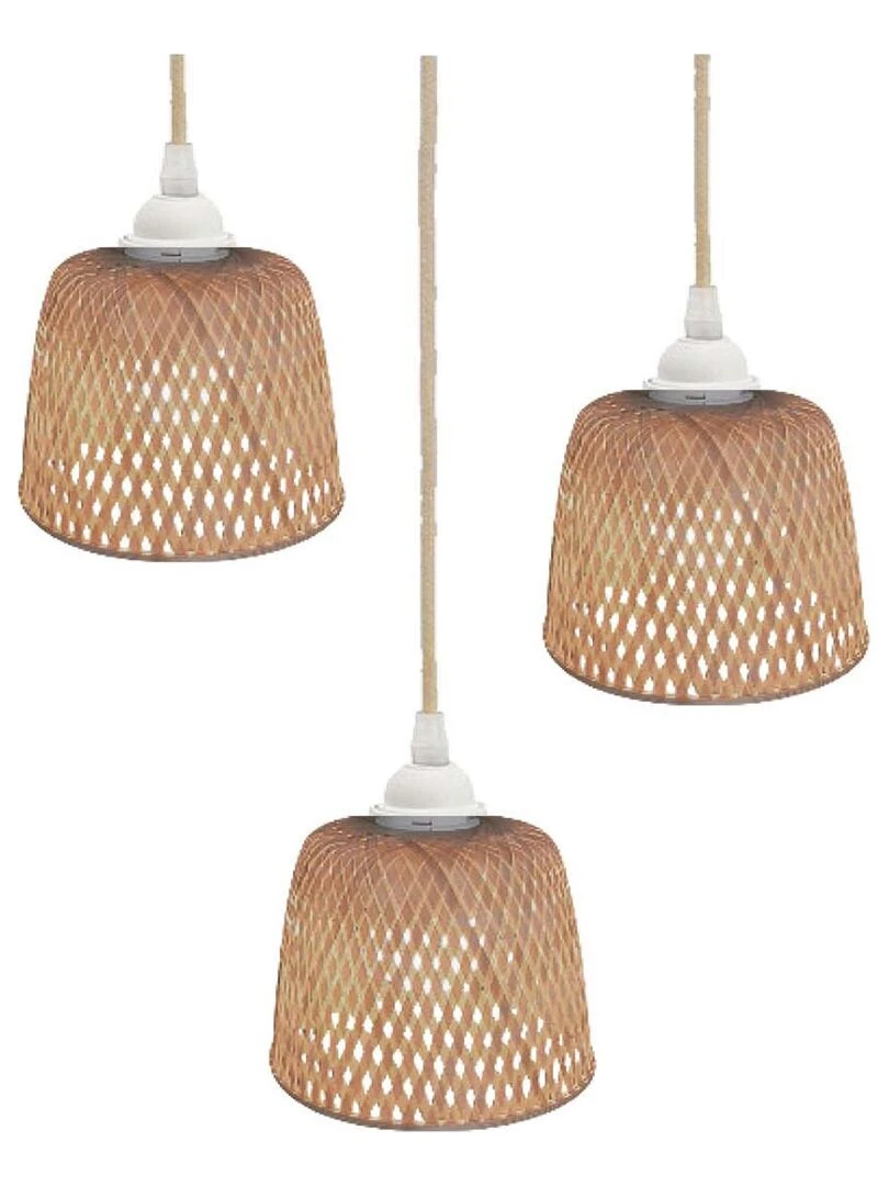 Set de 3 abat jours en bambou tressé pour suspension Beige