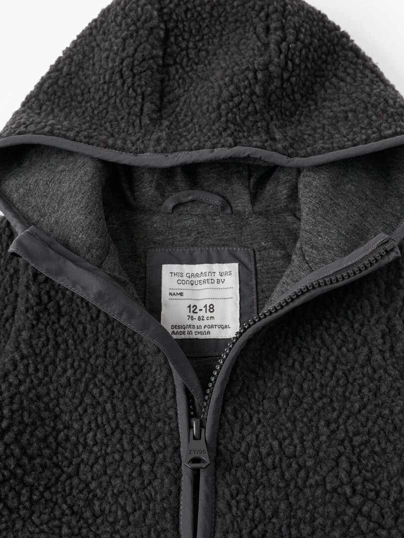 Manteau en Sherpa avec Capuche pour Bébé Garçon   NORTHERN CALLING   Gris foncé