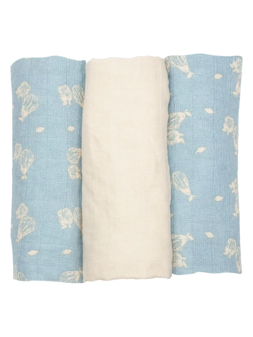 Lot de 3 langes 70x70 bébé Trois Kilos Sept Bleu