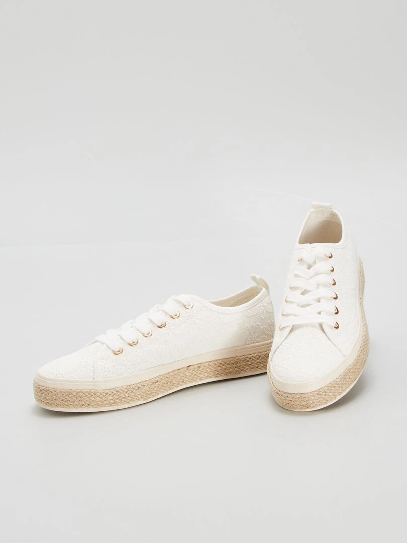 Baskets brodées à corde   Blanc cassé
