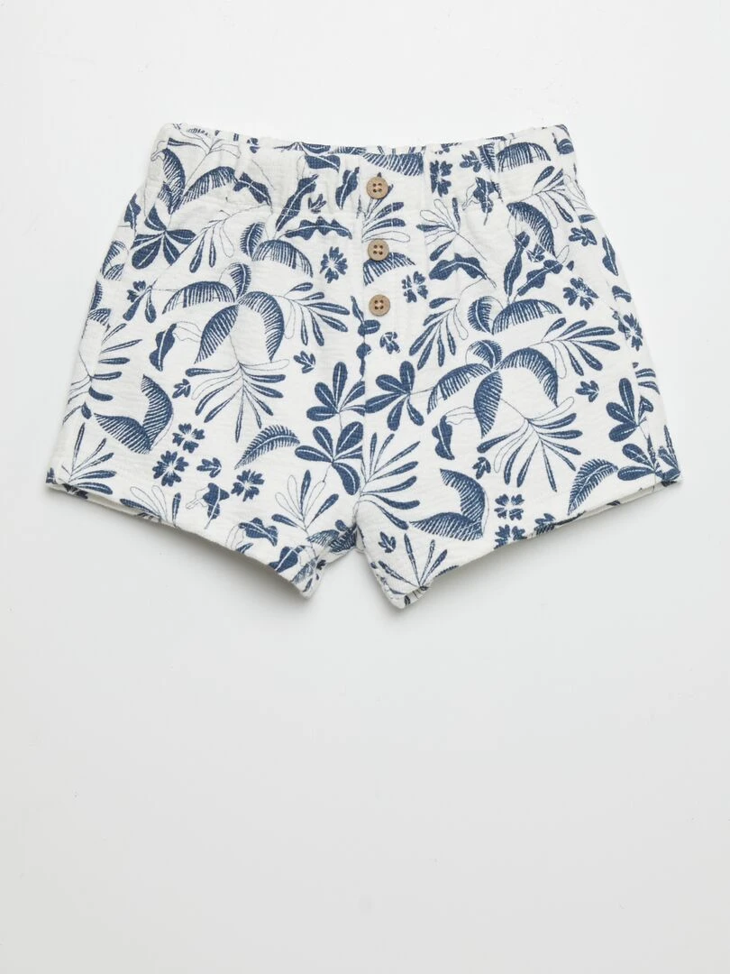 Short maille gaufrée imprimé feuillage Bleu/blanc