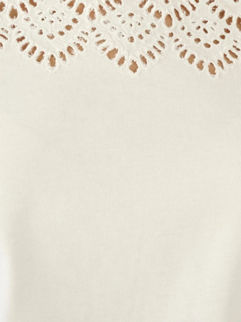 Tee shirt brodé pur coton   Damart   Blanc cassé
