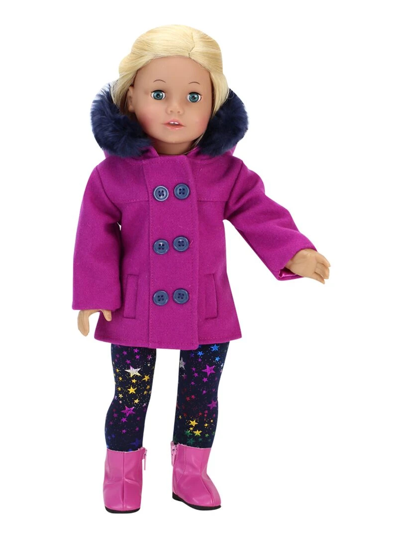 Sophia's Poupée 18" Caban fuchsia leggings à imprimé étoiles et bottines rose vif N/A