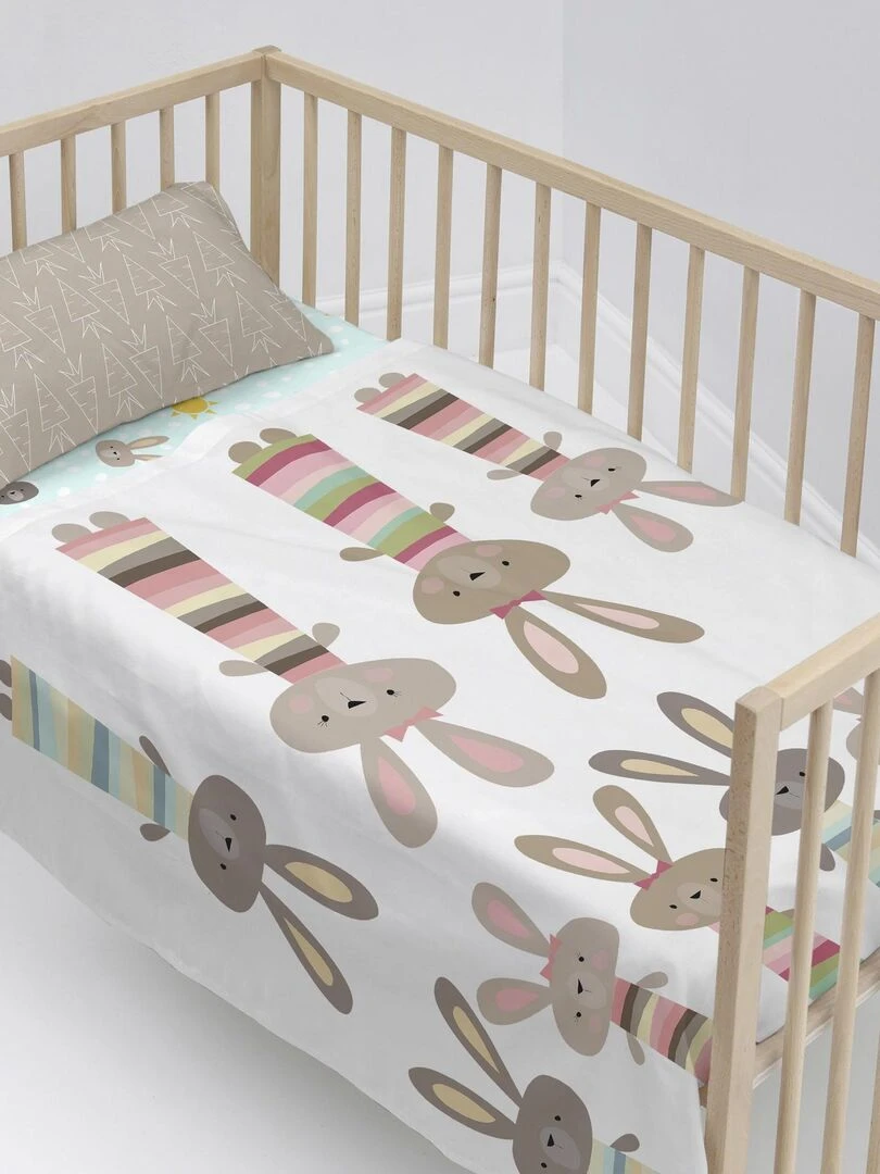 Parure de lit 2 pièces Rabbit family Berceau "Happyfriday" Multicolore