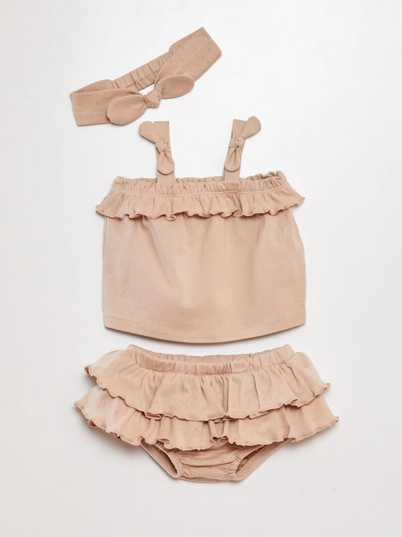 Ensemble top + bloomer + bandeau 3 pièces Beige
