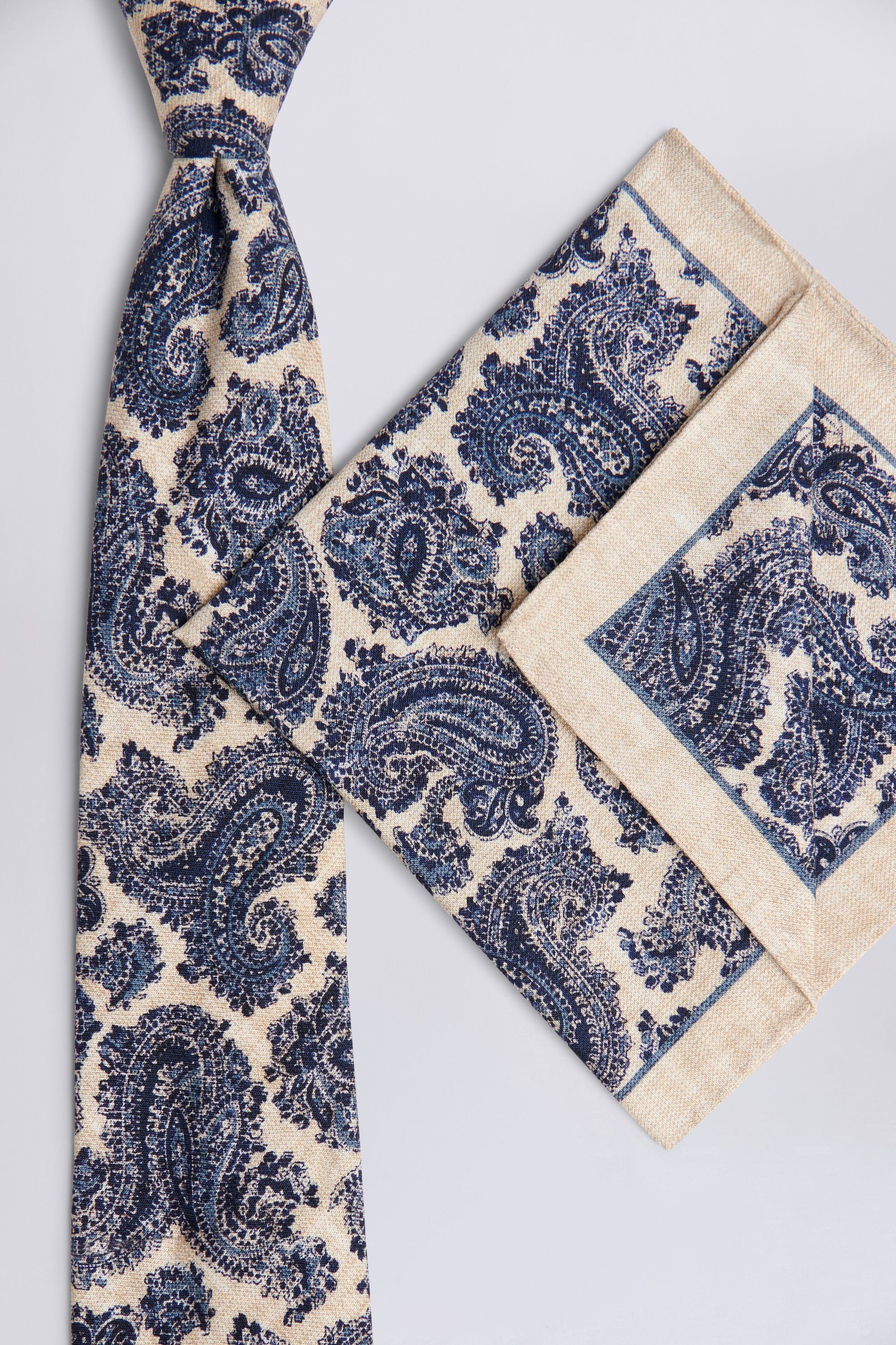 Bottinelli Neutral & Navy Silk Paisley Tie   Buy Online at Moss