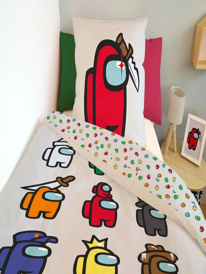 Housse de couette Among Us Imposteurs 140x200 cm et taie d'oreiller   100% Coton   Gris