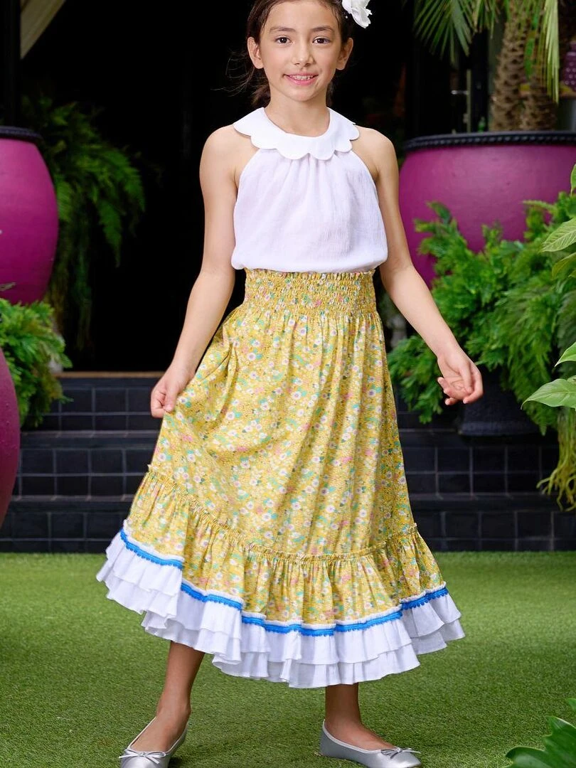 Robe Longue Bohème Fille 2 en 1 Fleurie Jaune ESMERALDA 'LA FAUTE A VOLTAIRE' Jaune