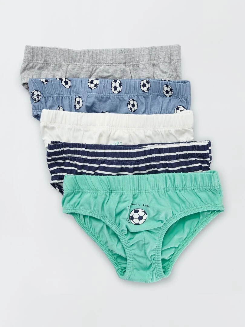 Lot de 5 slips en coton Bleu/vert/gris/blanc