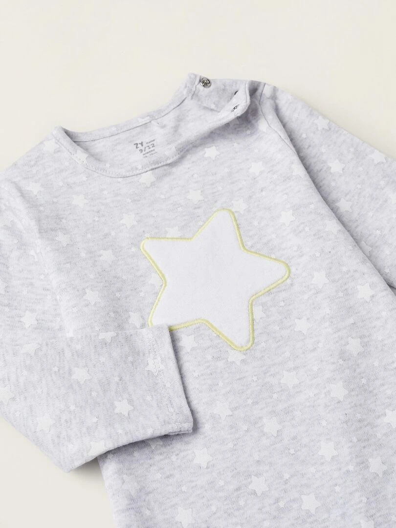 Grenouillère En Coton Pour Nouveau Né 'Étoile' manches longues UNDER THE STARS   Gris clair
