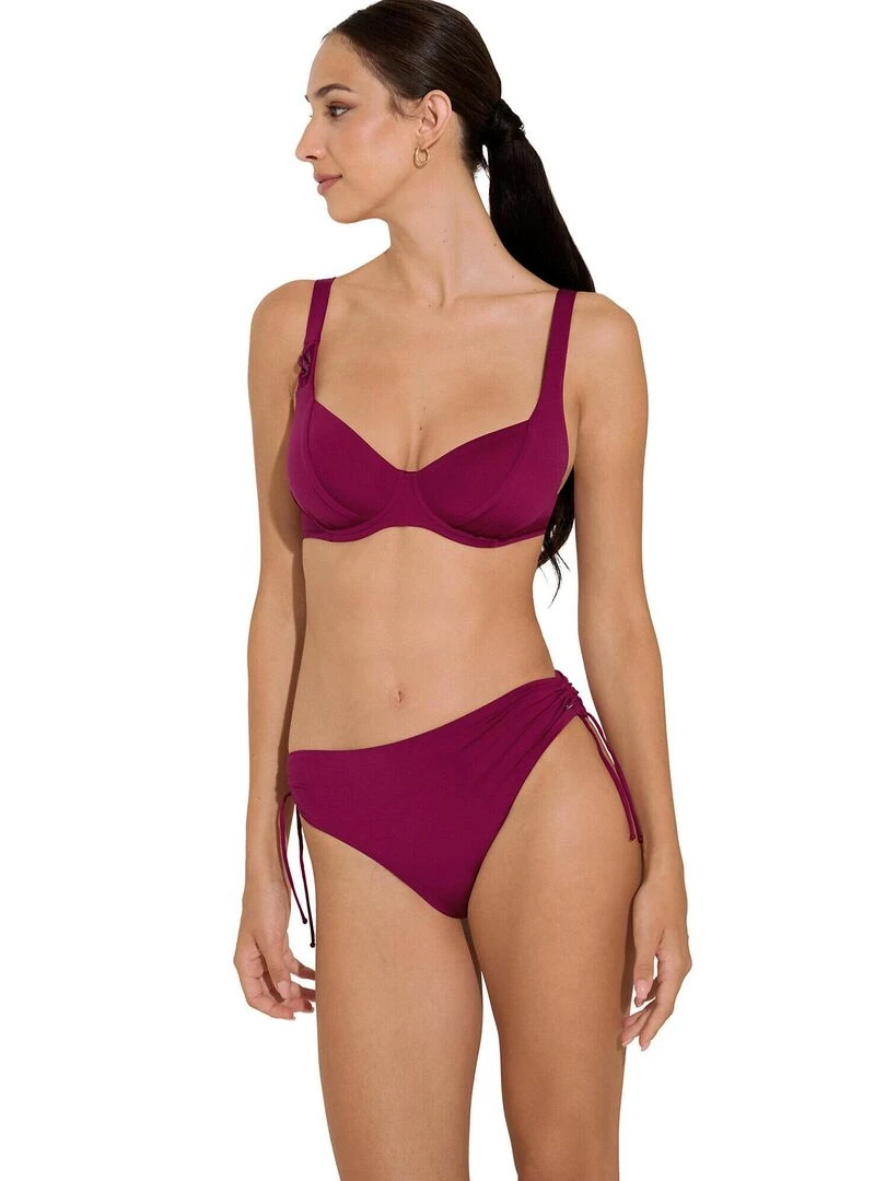 Bas maillot slip de bain taille haute côtés réglables Palma   Violet