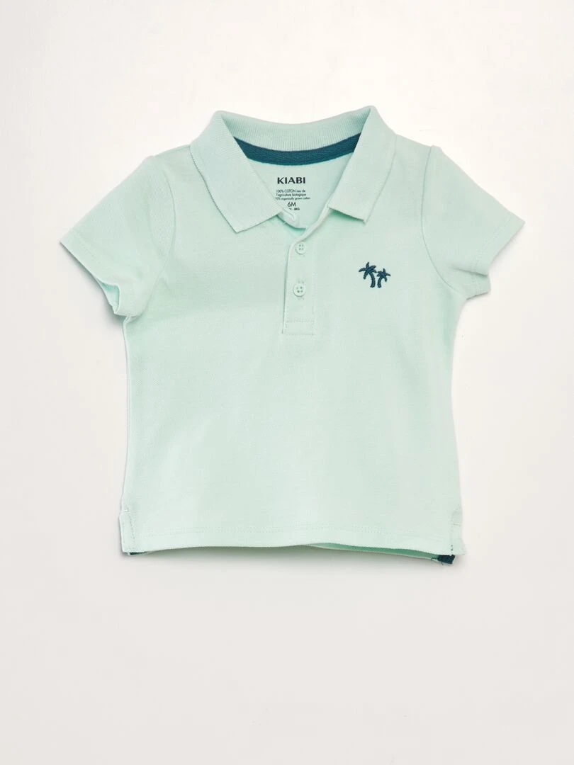 Polo en piqué de coton 'palmier' Vert