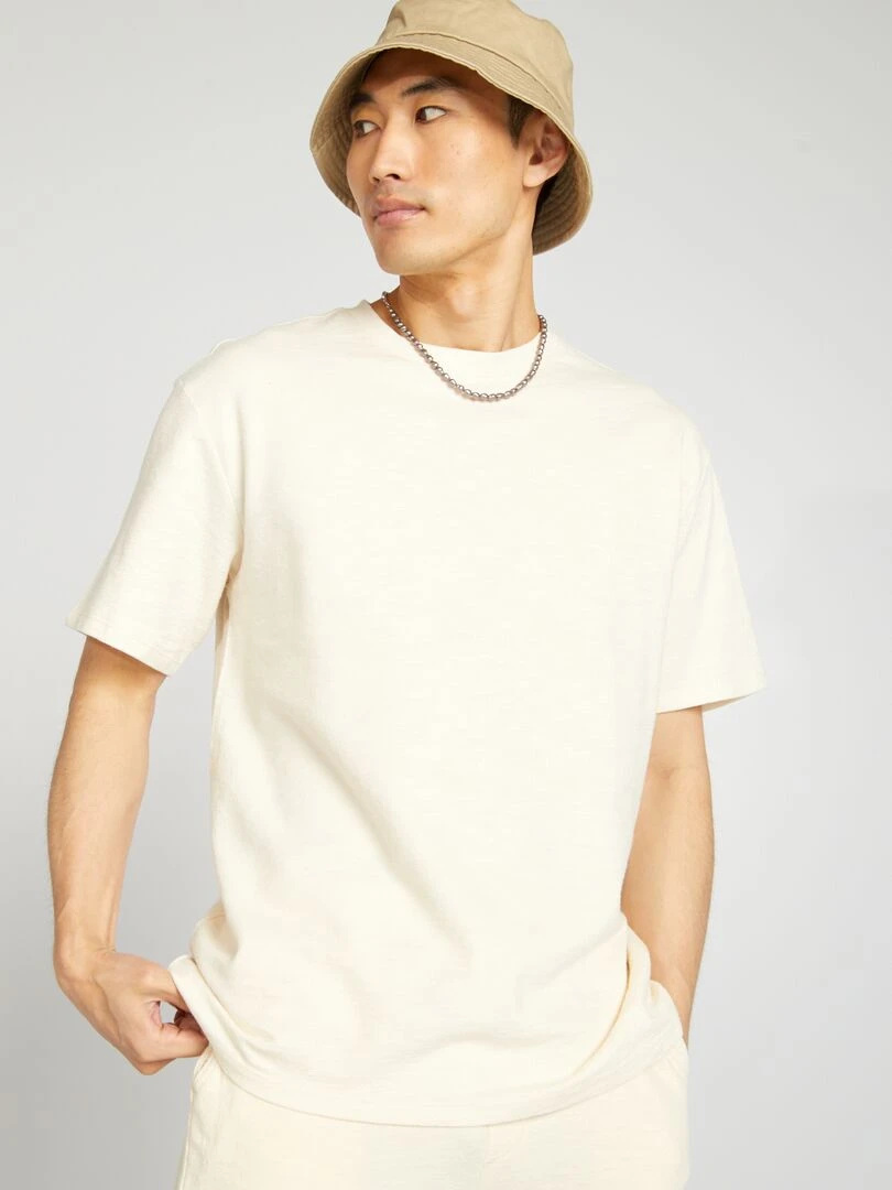 T shirt large à col rond en coton   Beige