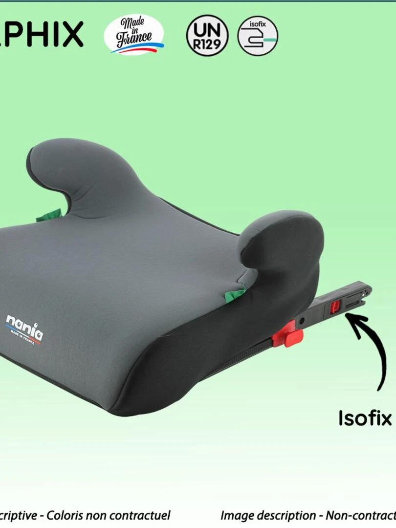 Nania – Rehausseur isofix ALPHIX 126 150 cm R129 i Size – De 8 à 12 ans – Fabrication Française   Jaune