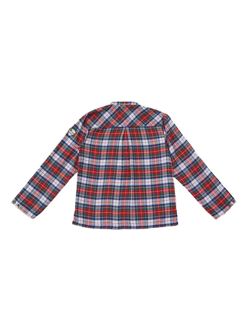Chemise Noël Garçon  Carrx Tartan Rouge  Col Mao  RIMBAUD   'LA FAUTE A VOLTAIRE'   Rouge