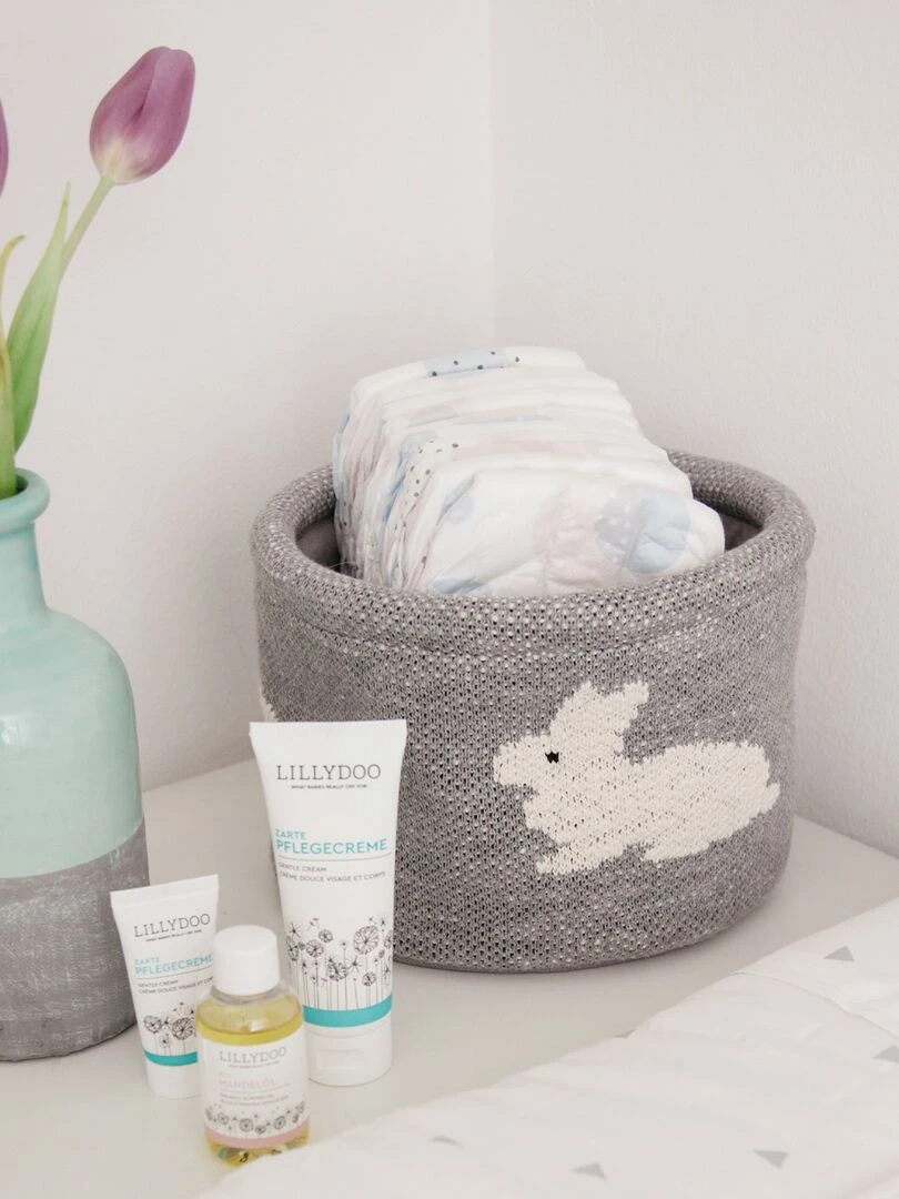 Petit panier de rangement en coton   Gris clair
