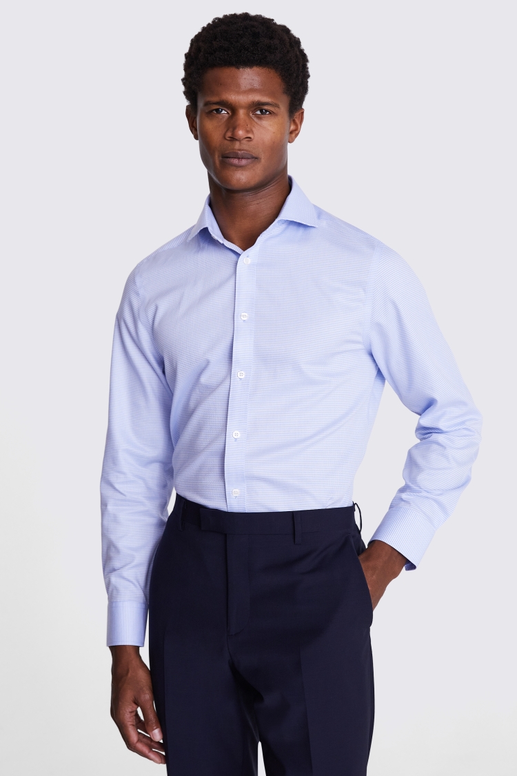 Regular Fit Single Cuff Printed Blue Shirt    Buy Online at Moss
