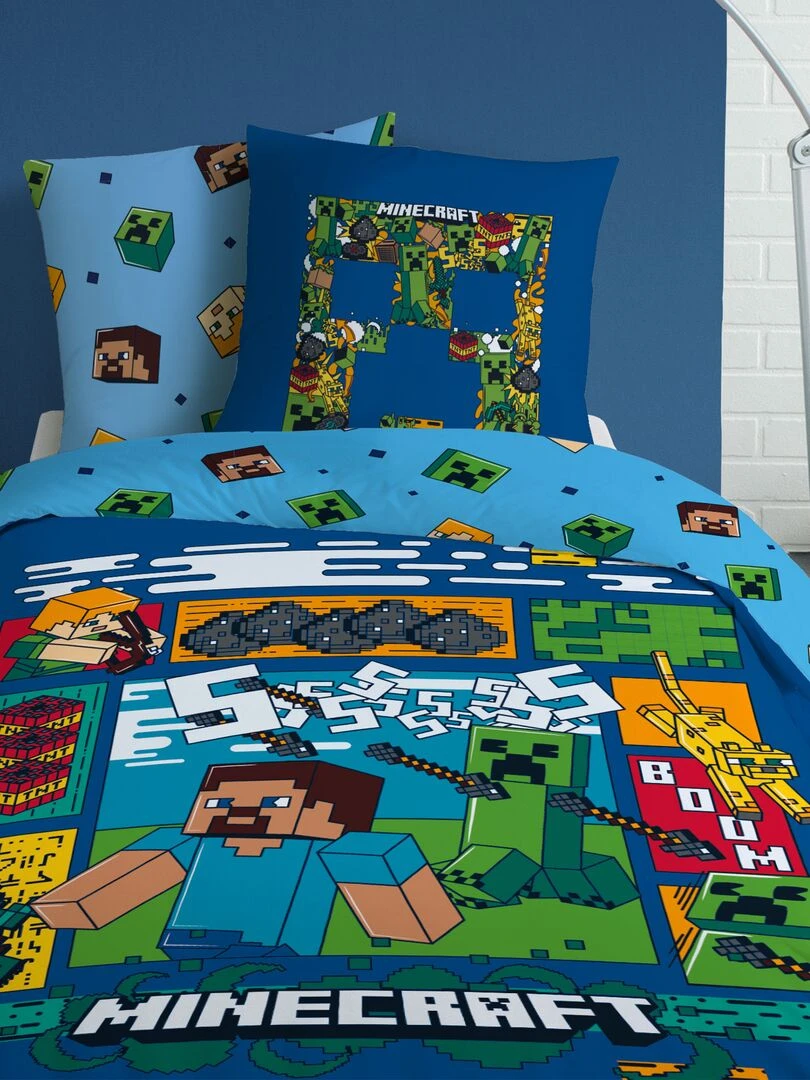 Parure de lit 'Minecraft' 1 personne Bleu