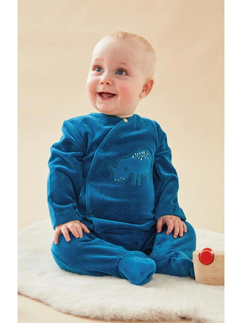 Pyjama 1 pièce rhinocéros en velours  canard   Noukie's   Bleu