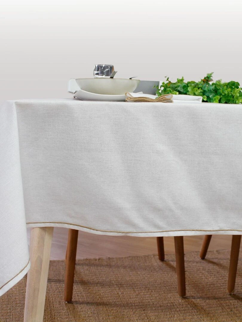 Nappe unie avec feston en jute   Blanc