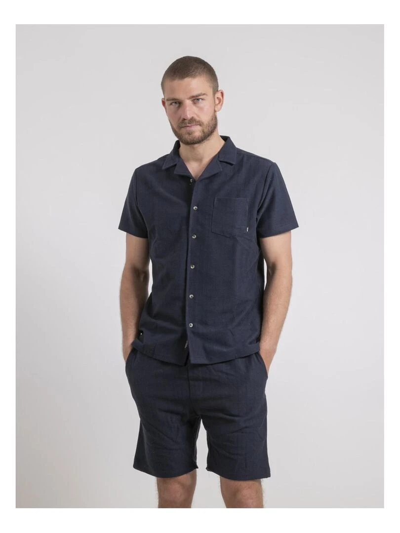 Chemise manches courtes maille coton DOJOPARIS Bleu marine
