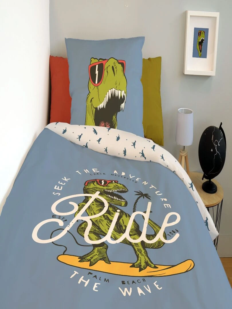 Housse de couette Dinoride Lou&Loup 140x200 cm   100% coton   Bleu