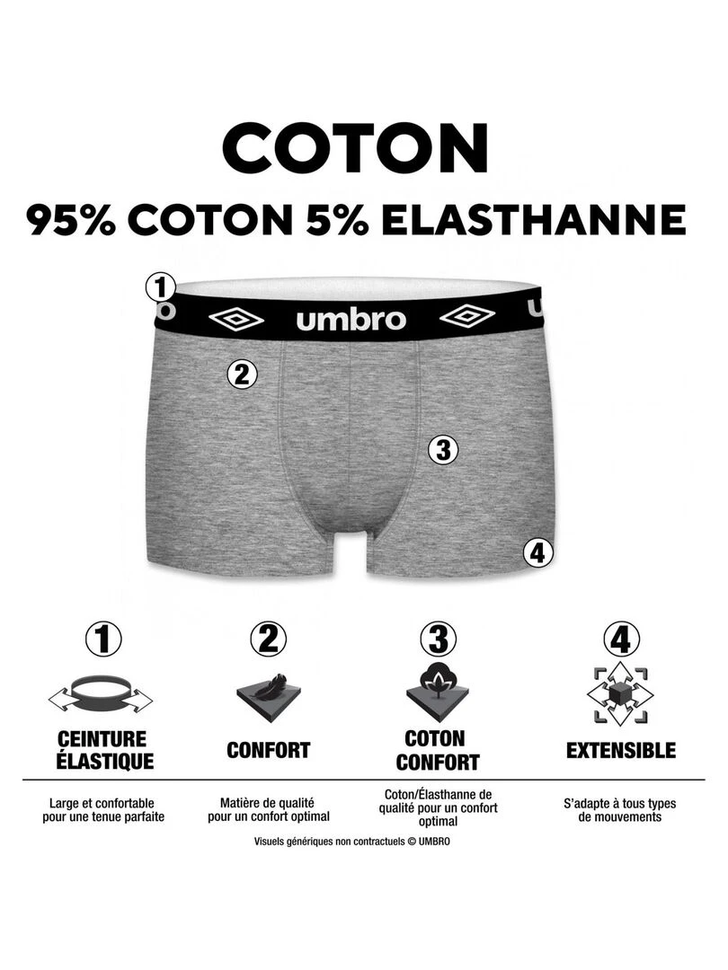 Lot de 8 Boxers coton homme Uni Umbro Noir