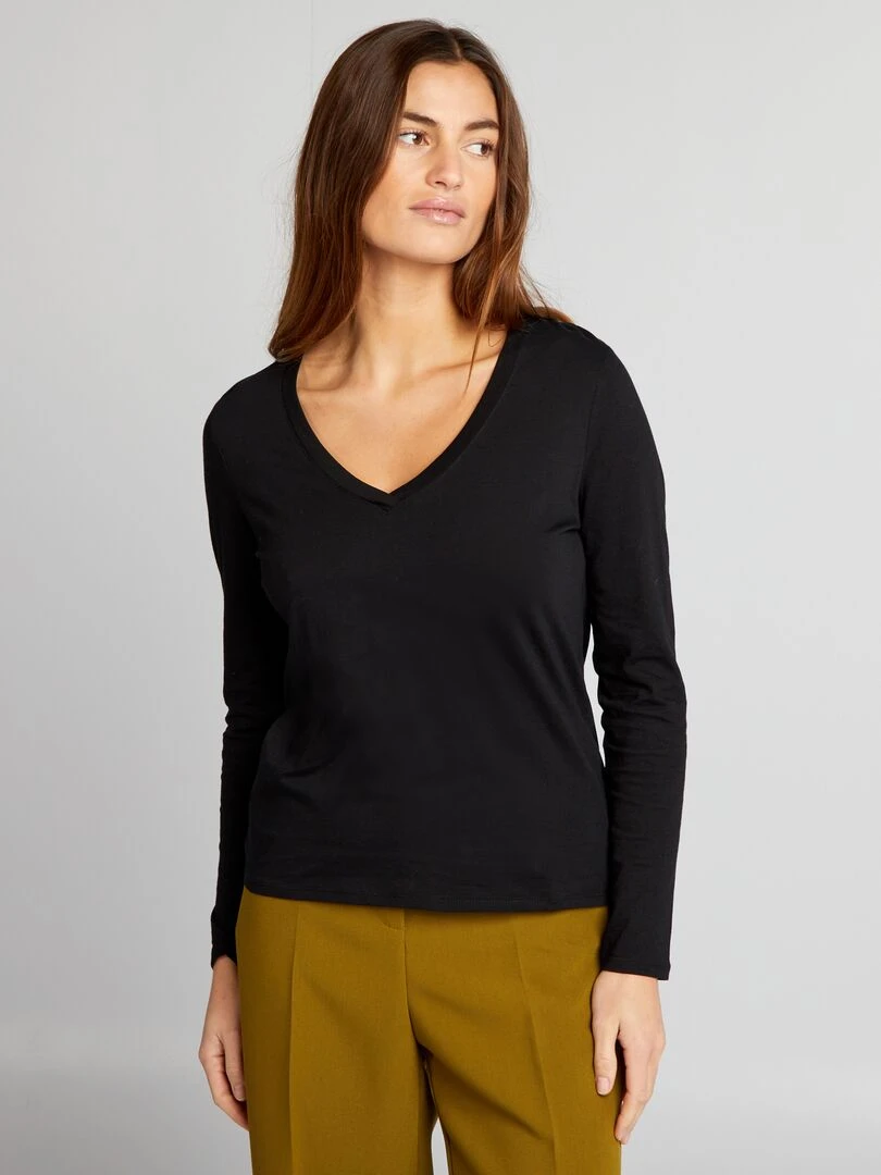 T shirt col V   noir