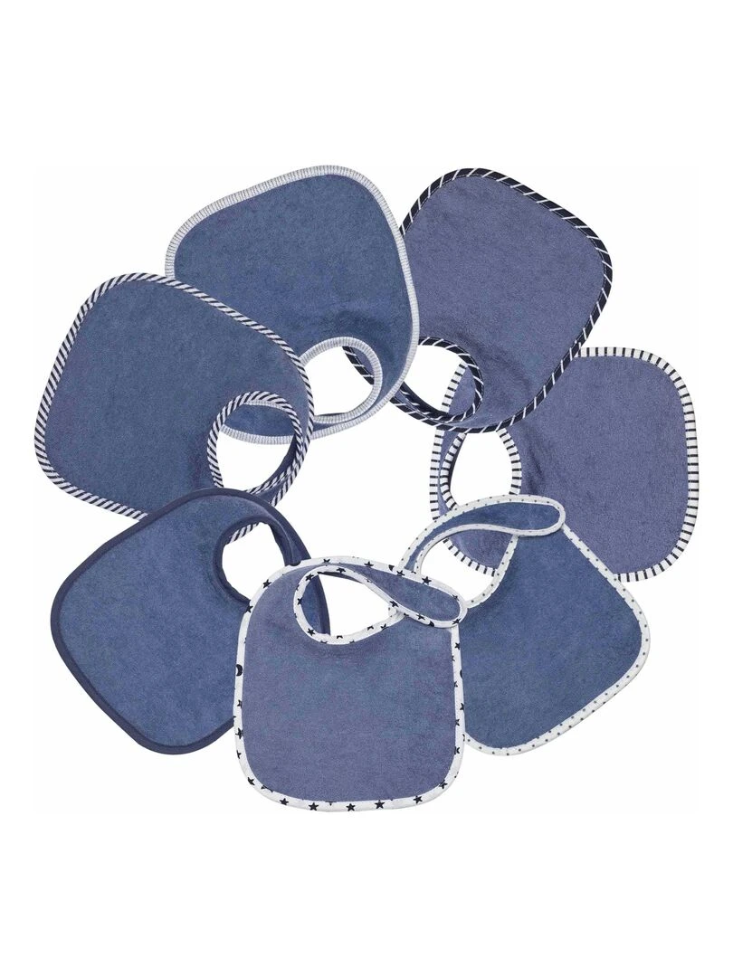 Lot de 7 bavoirs de naissance à velcro bleu marine Bleu
