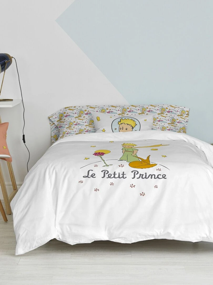 Parure housse de couette 2 pièces Ses amis "Happyfriday"   Blanc Jaune