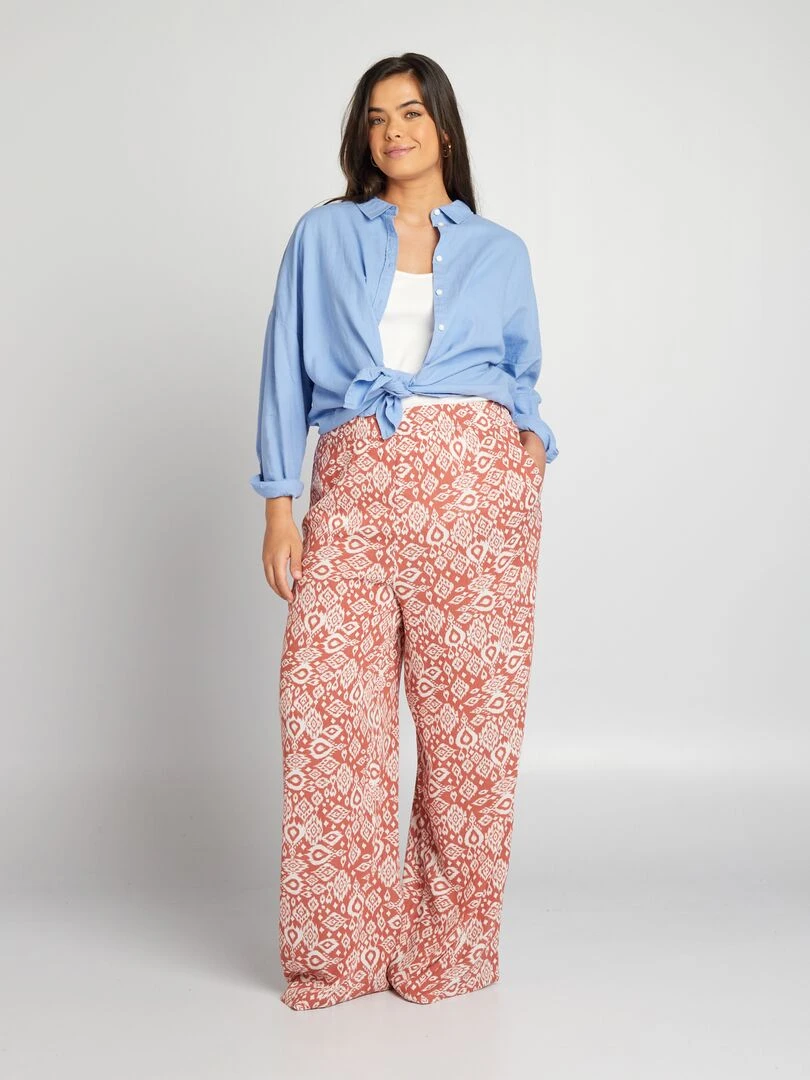 Pantalon large à taille élastiquée Rouge brique