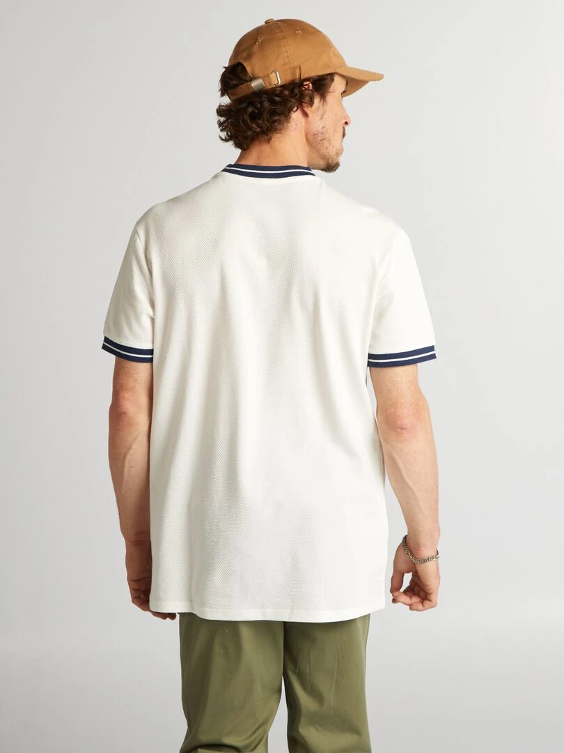 T shirt texturé à liserés contrastants   blanc
