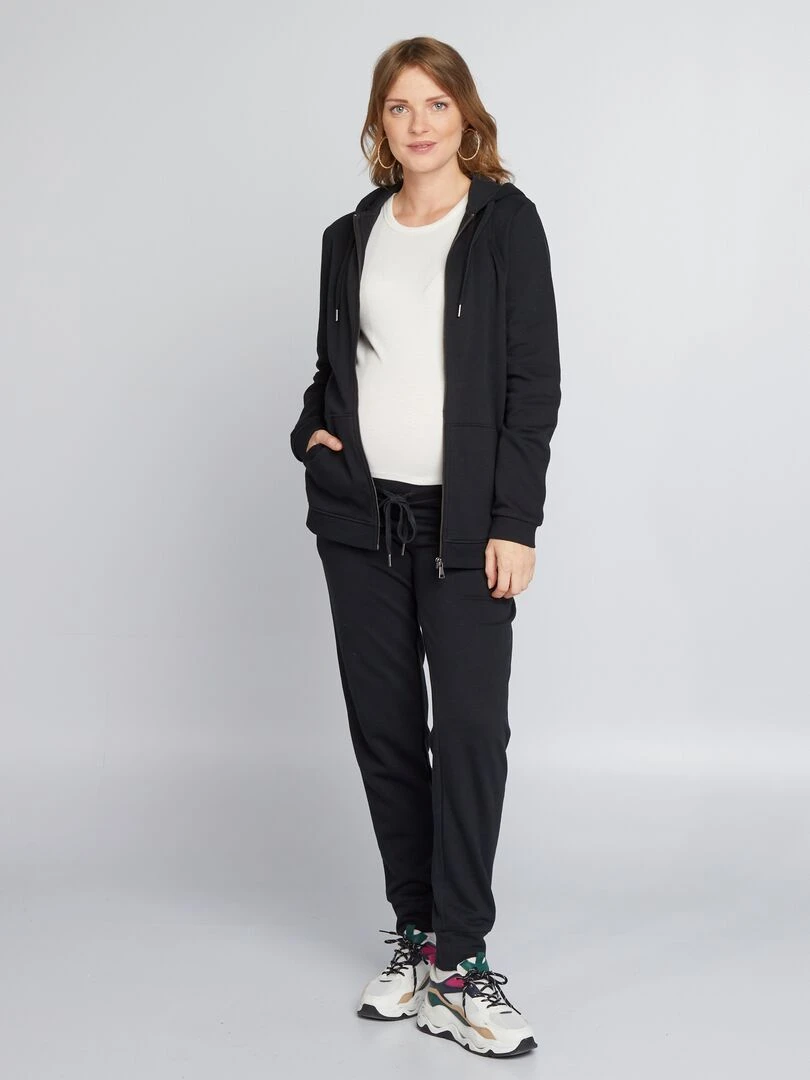 Sweat zippé grossesse en molleton noir