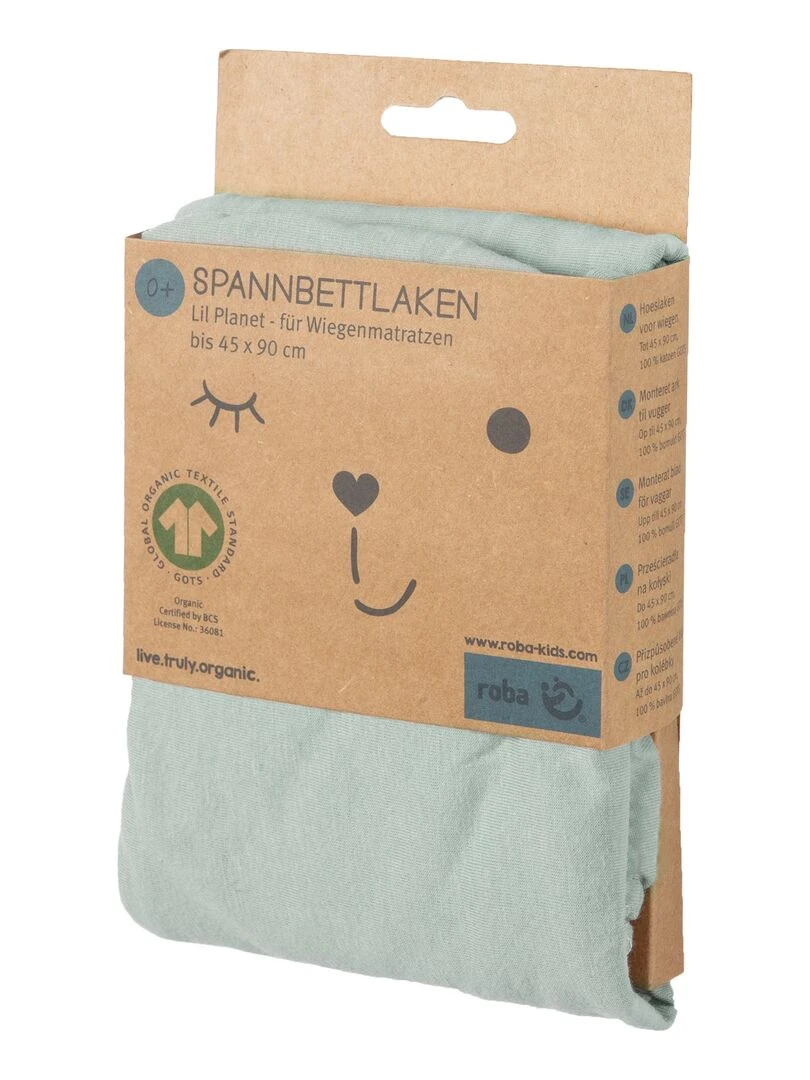 ROBA Drap Housse Extensible "Lil Planet" pour Matelas de Berceau 40x90 cm à 45x90 cm   Vert Givré   Vert