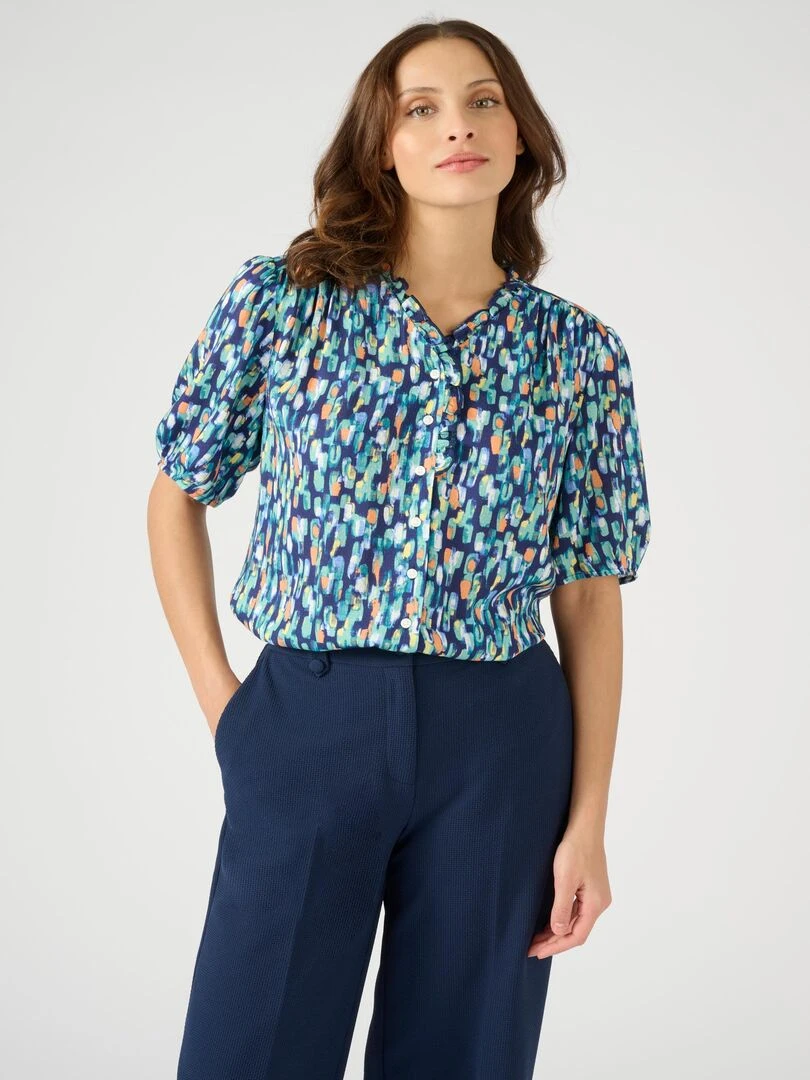 Chemisier jacquard reliéfé Climatyl Damart Bleu marine