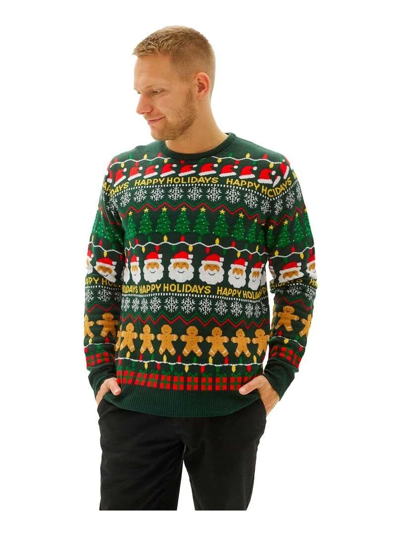 Pull de Noël "Bonnes vacances" Vert