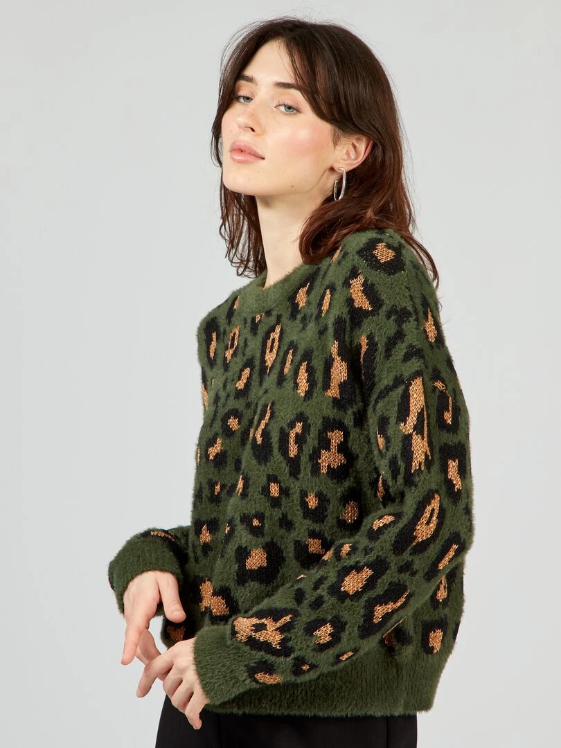 Pull en maille à motif 'léopard'   Vert