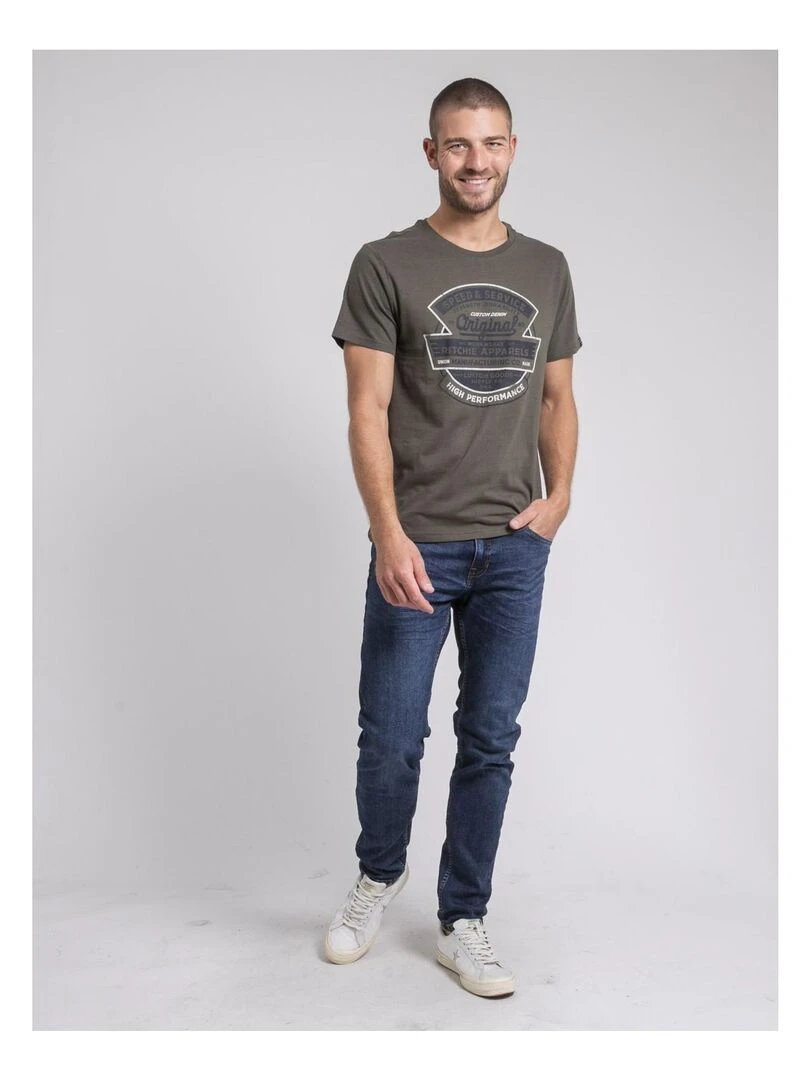 T shirt col rond pur coton JIROBIN   Kaki