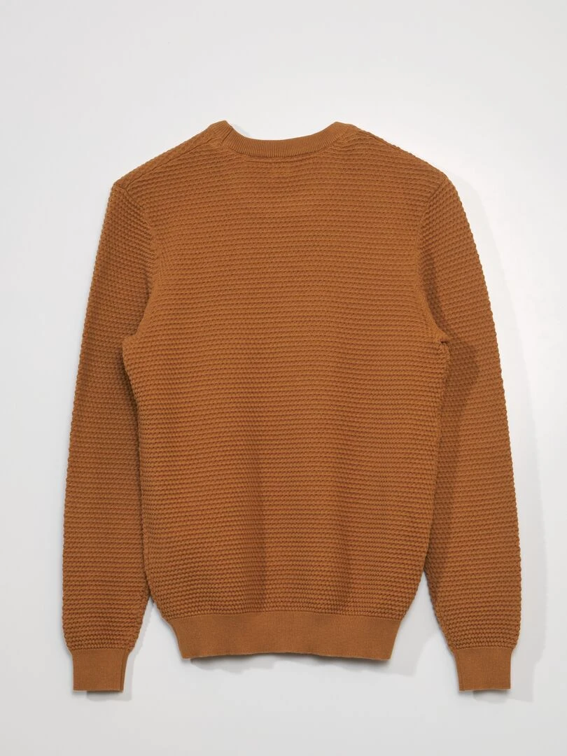 Pull maille tricot point de riz Marron