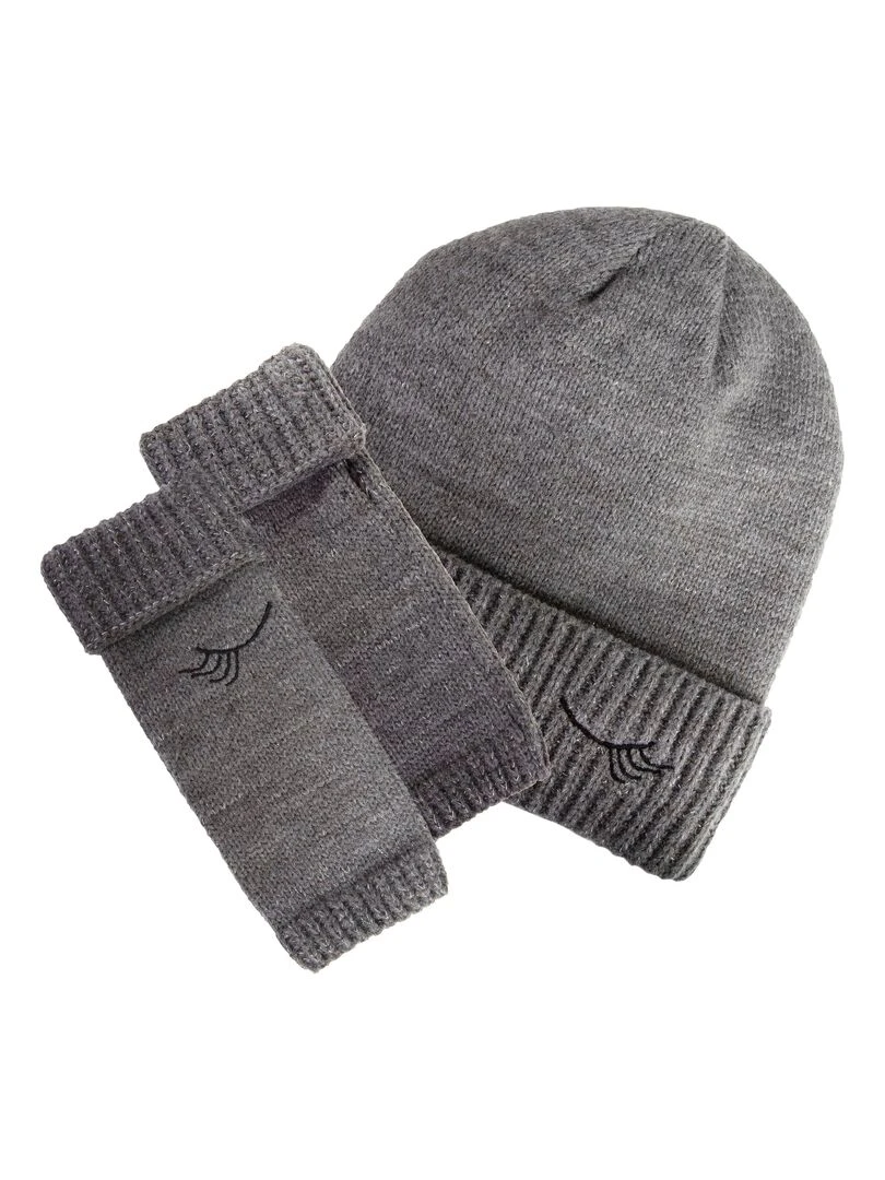 Bonnet Broderie Cils 10/12 ans Gris Gris
