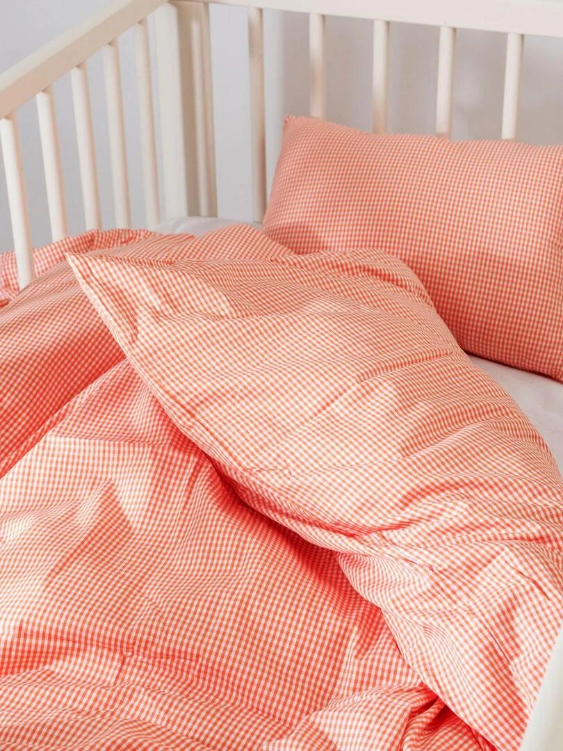 Housse de Couette en Coton Bio Vichy Orange