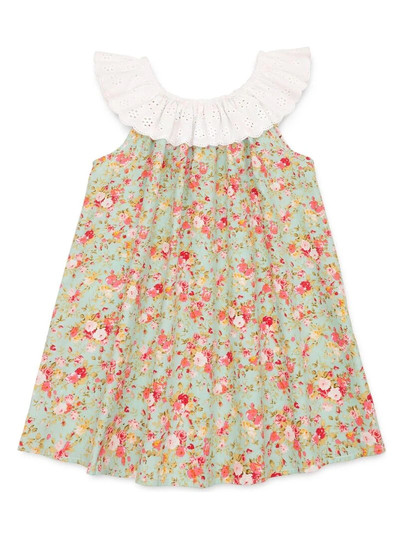 Blouse Fleurie Liberty Été Fille     Col 2 en 1  AURORE   'LA FAUTE A VOLTAIRE'   Vert d'eau