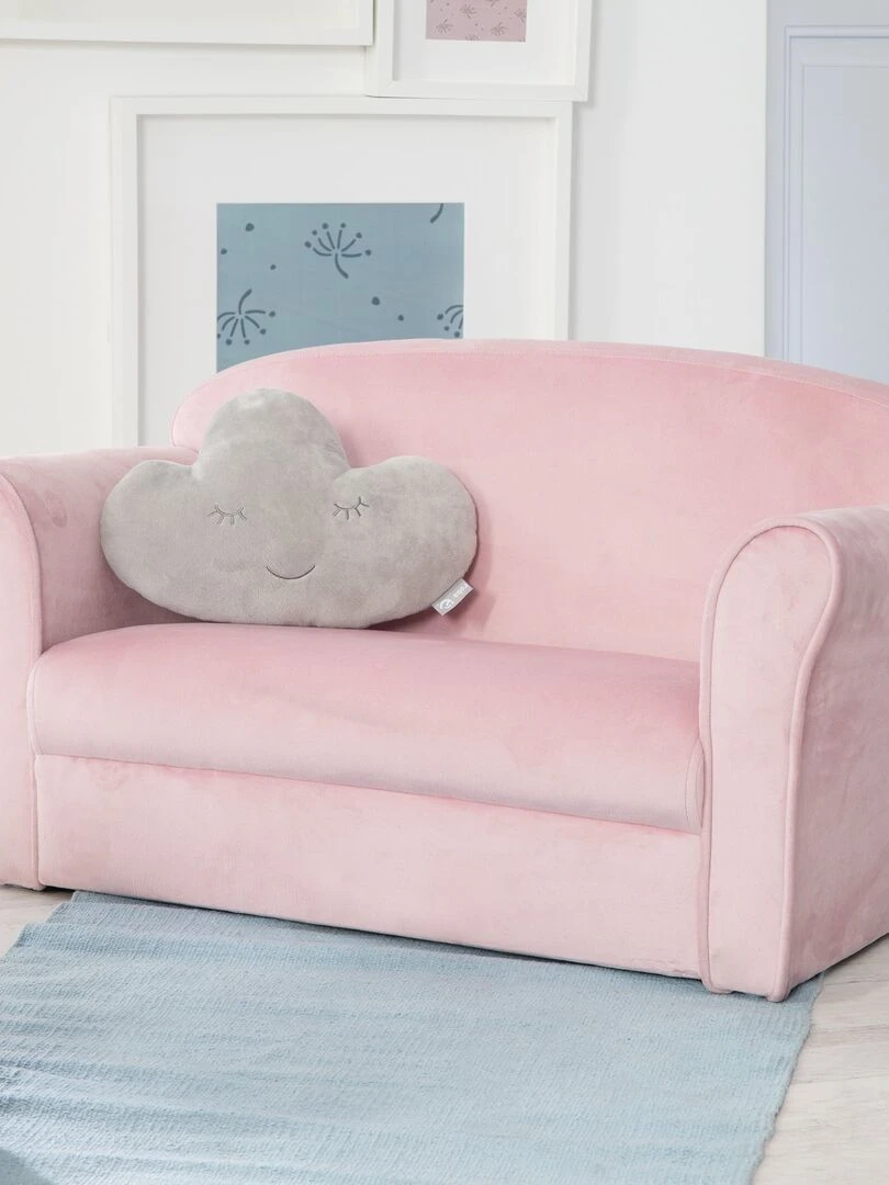 ROBA Canapé Enfant en Velours "Lil Sofa"   2 Places   Fauteuil avec Accoudoirs pour Filles   Rose   Rose