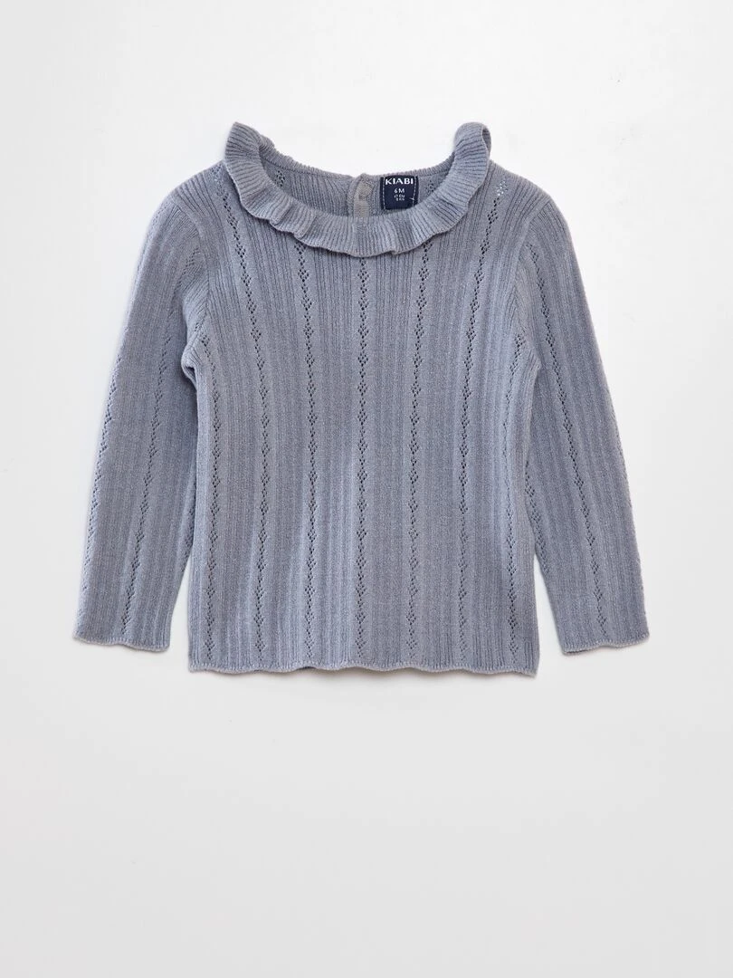 Pull en maille ajourée avec collerette Gris