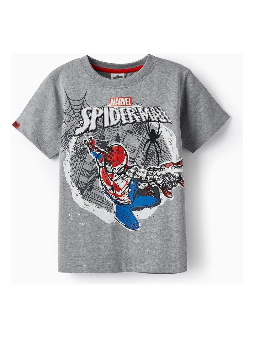 T Shirt en coton pour garçon 'Spider Man' manches courtes Gris