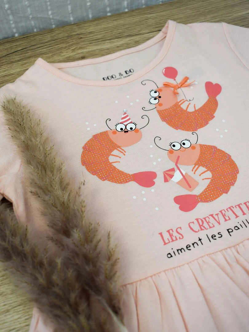 Chemise De Nuit Jersey 'crevette À Paillettes''doo&bo' rose clair
